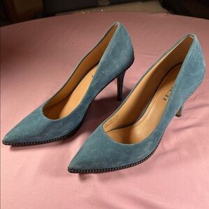 Rare Coach Teal Suede Waverly Beadchain Pointed-Toe Heels